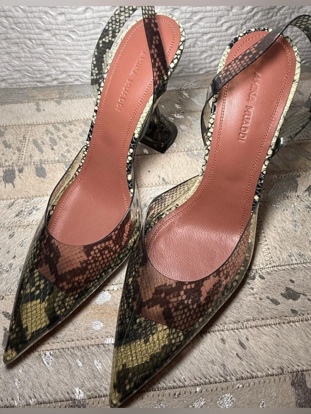 Amina Muaddi Holli Glass 95 Slingback Pumps Snake Print  SZ 36 US 6 - Picture 8 of 16